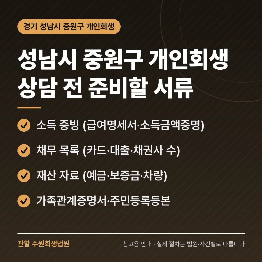 경기 성남시 중원구 개인회생 상담 전 준비 서류 경기 성남시 중원구 개인회생 상담 전 준비 서류