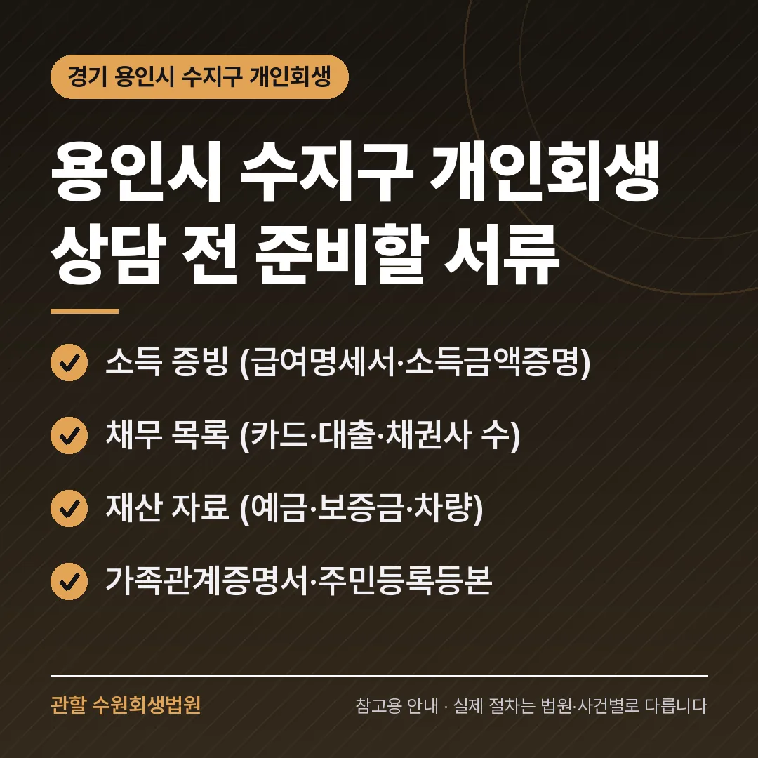 경기 용인시 수지구 개인회생 상담 전 준비 서류