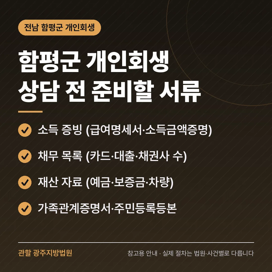 전남 함평군 개인회생 상담 전 준비 서류