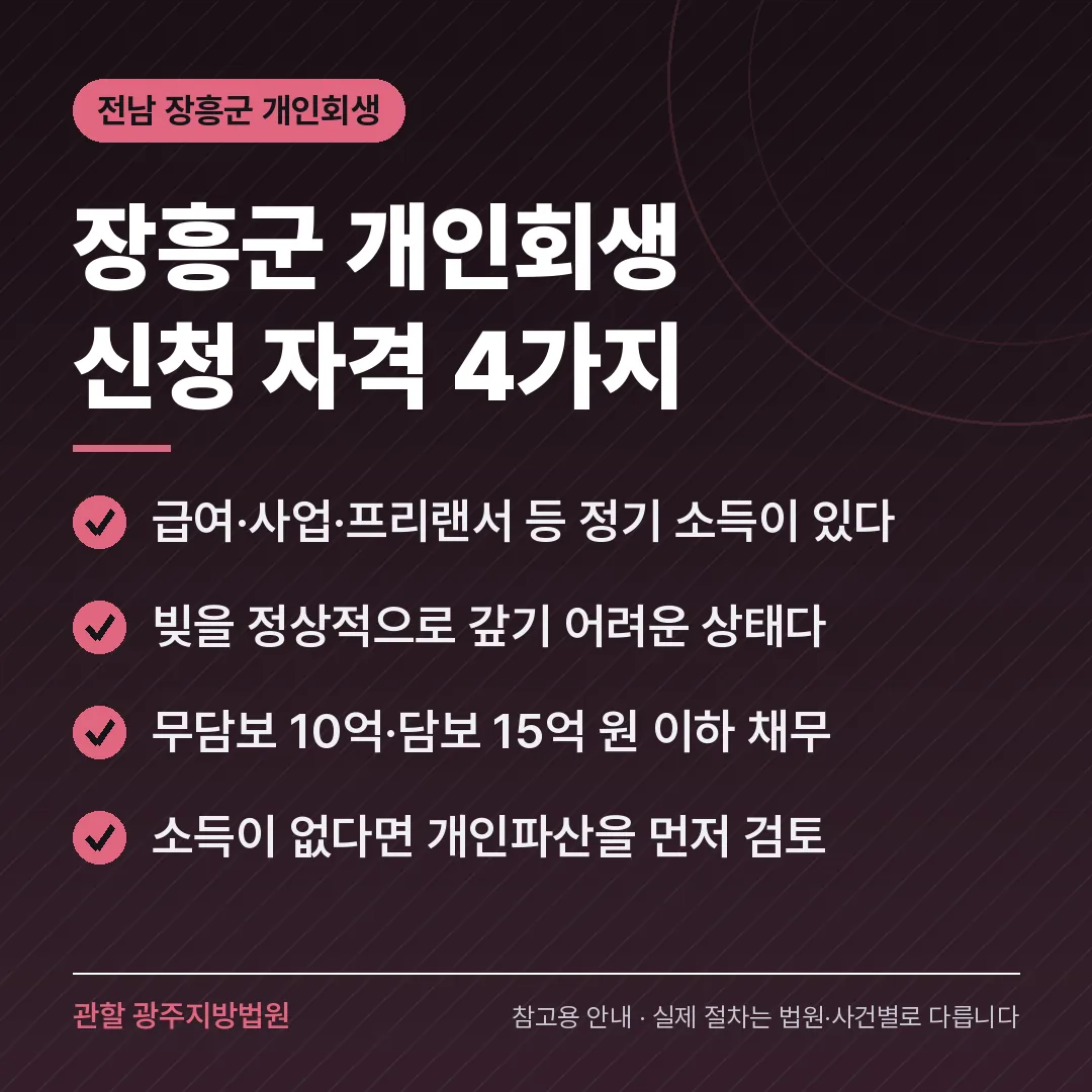 전남 장흥군 개인회생 신청 자격 4가지