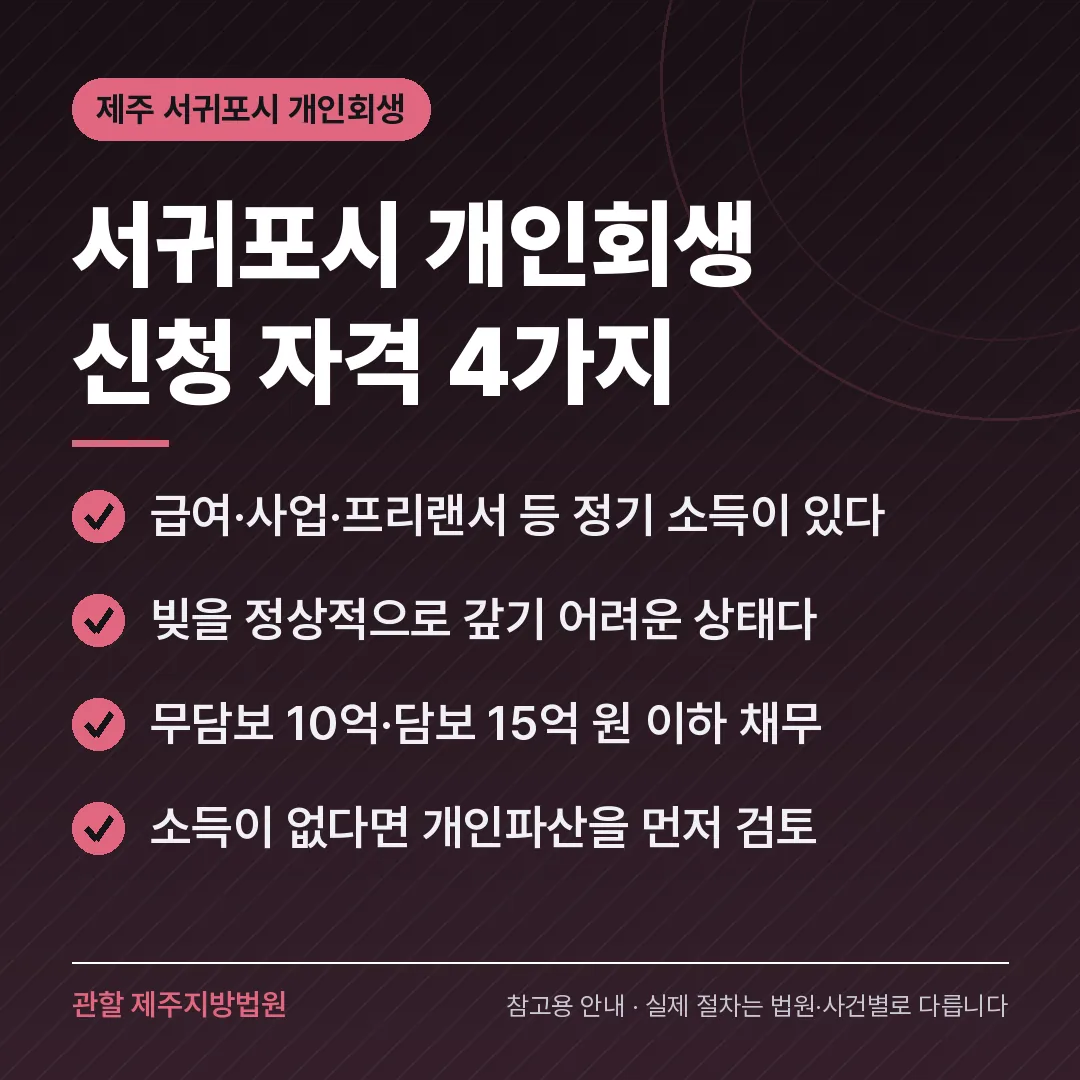 제주 서귀포시 개인회생 신청 자격 4가지