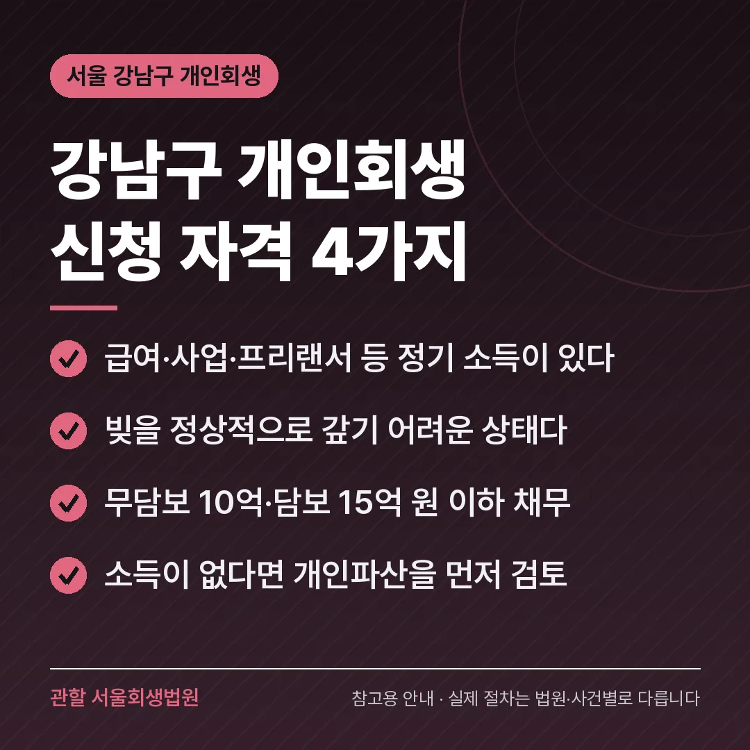 서울 강남구 개인회생 신청 자격 4가지